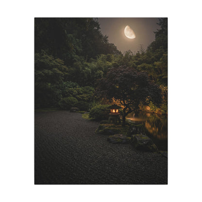 Dark Japandi Moonlit Garden in Golden Hour | Moody Minimal Canvas Art