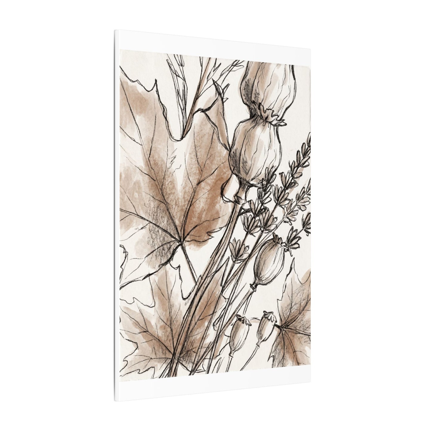 Neutral Dried Flowers Canvas Art - Minimal Line Japandi