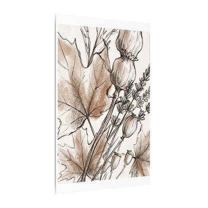 Neutral Dried Flowers Canvas Art - Minimal Line Japandi