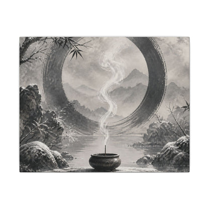 Incense Smoke Canvas Art | Winter Zen Sumi E Art