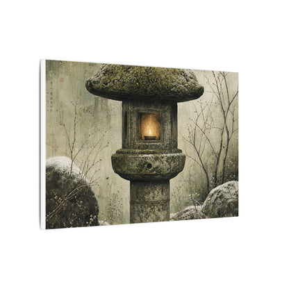 Stone Lantern Winter Canvas Art | Japandi Neutral Design