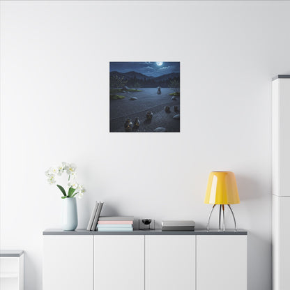 Kintsugi Moonlit Garden in Moonlight | Gold Repair Canvas Art