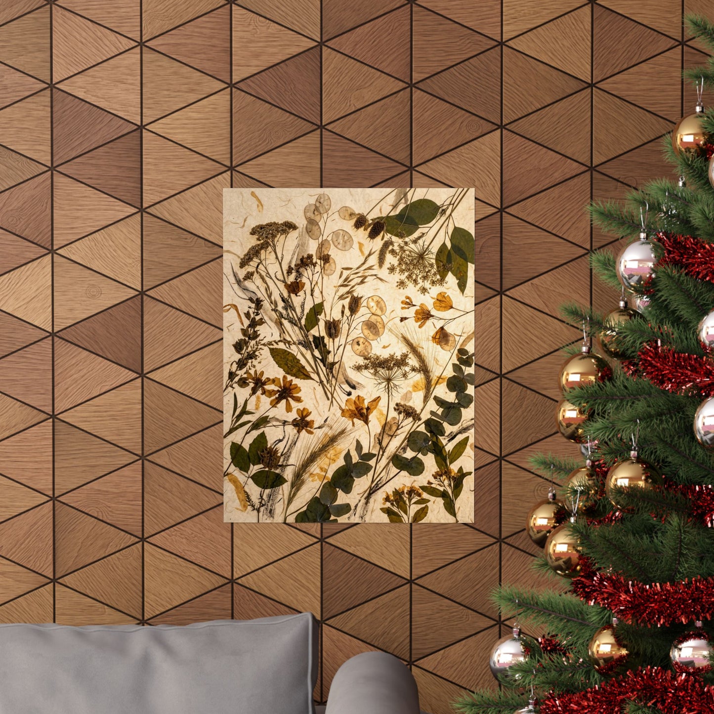 Dried Flowers Japanese Pattern Wall Art Print | Cozy Japandi Art