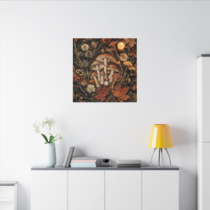 Autumn Dried Flowers Mushroom Illustration Canvas Art | Earthy Decor