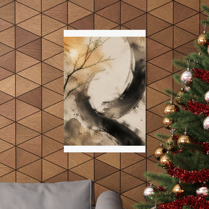 Neutral Ink Brushstroke Wall Art Print - Watercolor Japandi