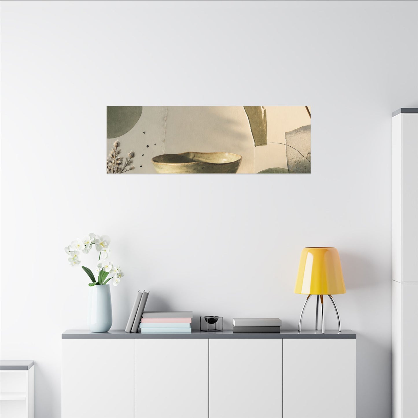 Warm Ceramic Bowl Canvas Art - Minimal Line Japandi