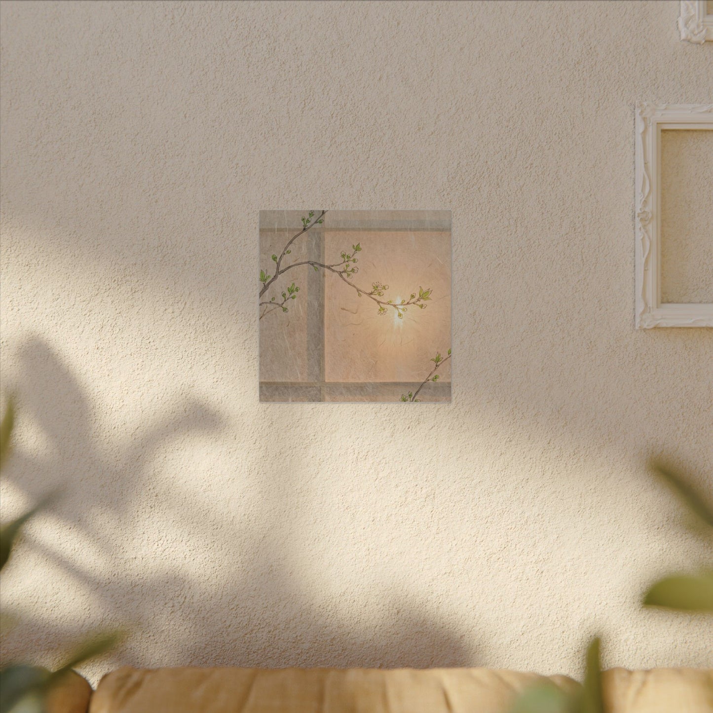 Warm Shoji Screen Canvas Art - Minimal Line Japandi