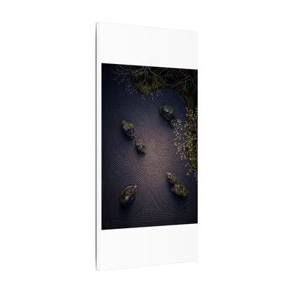 Dark Japandi Rock Garden in Dawn | Shadow Zen Canvas Art