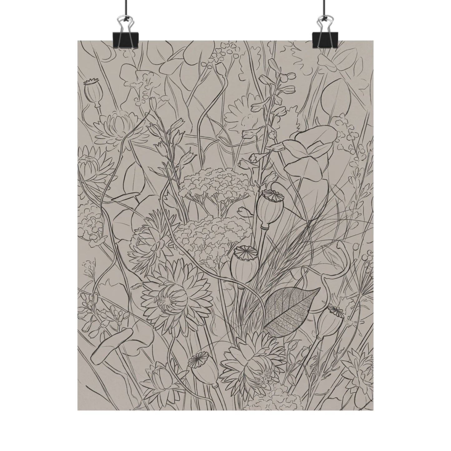 Summer Dried Flowers Minimal Line Wall Art Print | Cozy Decor