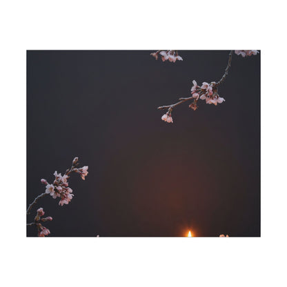 Dark Japandi Cherry Blossom in Candlelight | Moody Minimal Canvas Art