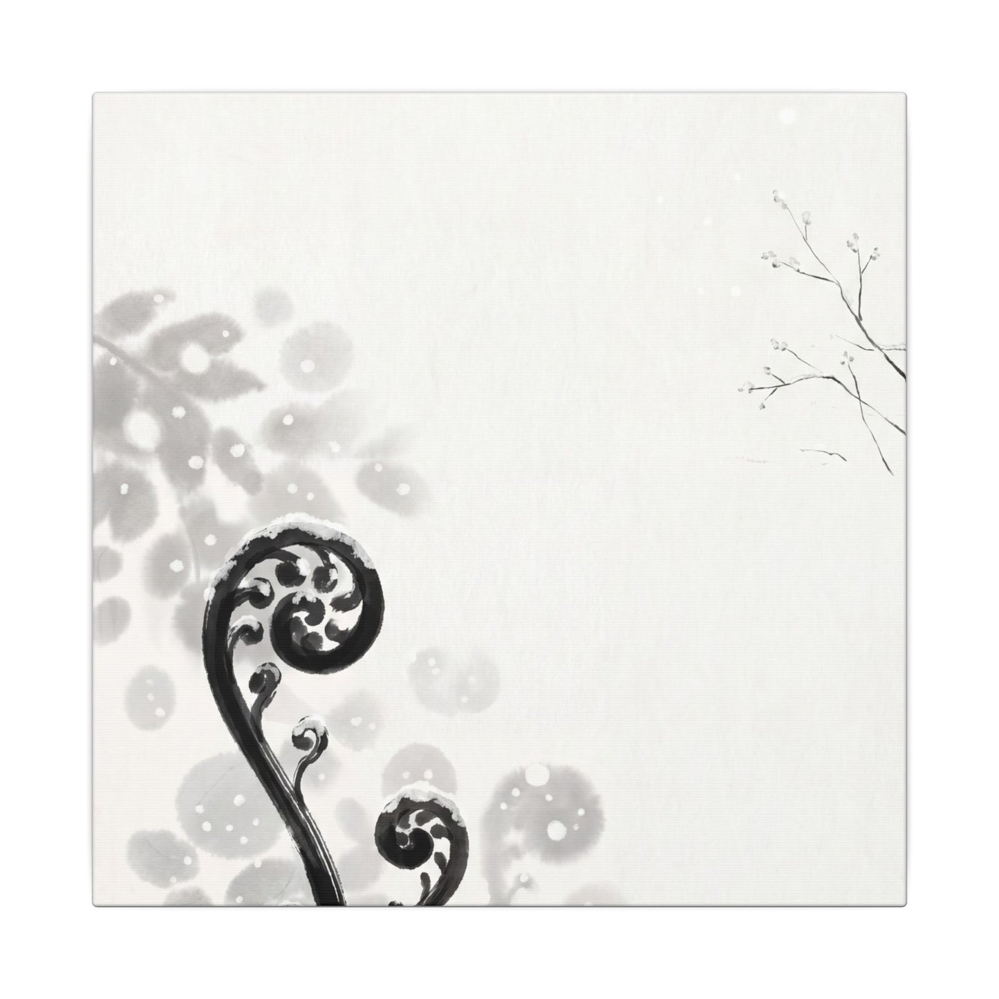 Winter Fern Unfurling Ukiyo E Inspired Canvas Art | Peaceful Decor