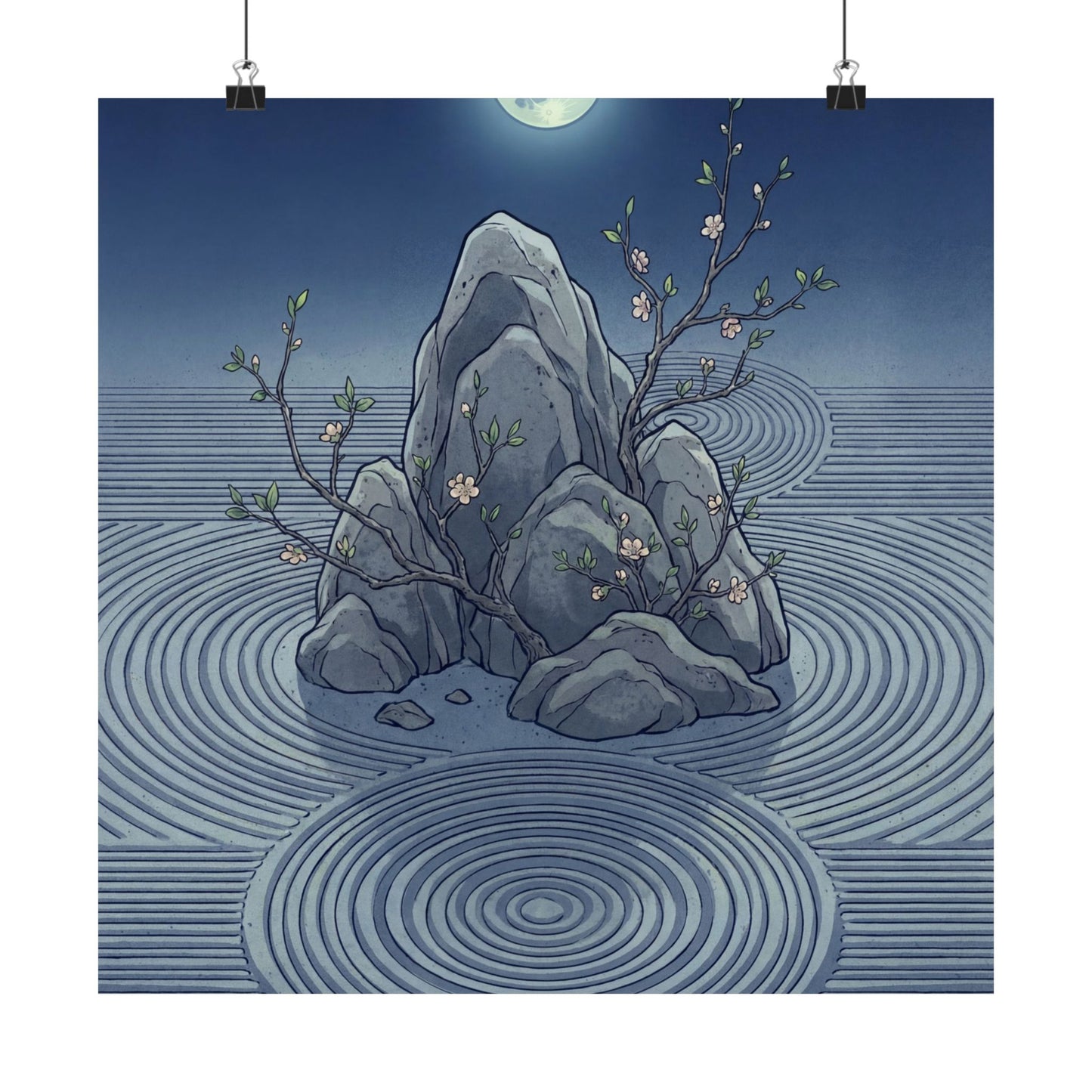 Kanso Rock Garden Wall Art Print - Zen Ukiyo E Inspired