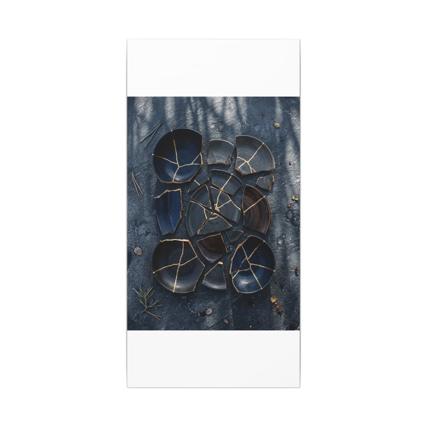 Dark Japandi Broken Pottery in Dappled | Shadow Zen Canvas Art