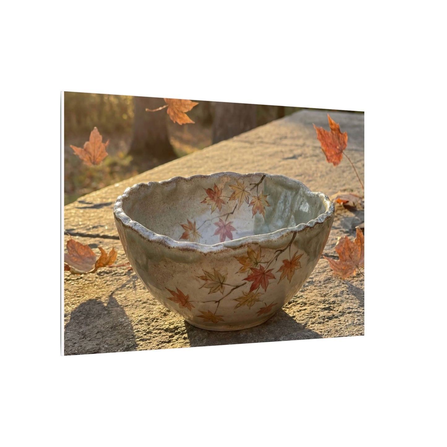 Japandi Ceramic Bowl in Golden Hour | Japanese Pattern Canvas Art