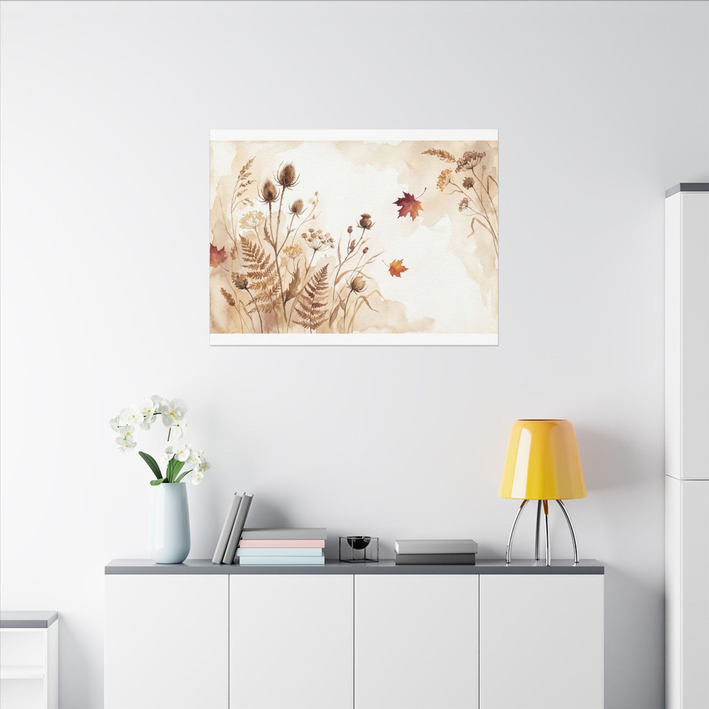 Dried Flowers Canvas Art | Autumn Japandi Watercolor Art