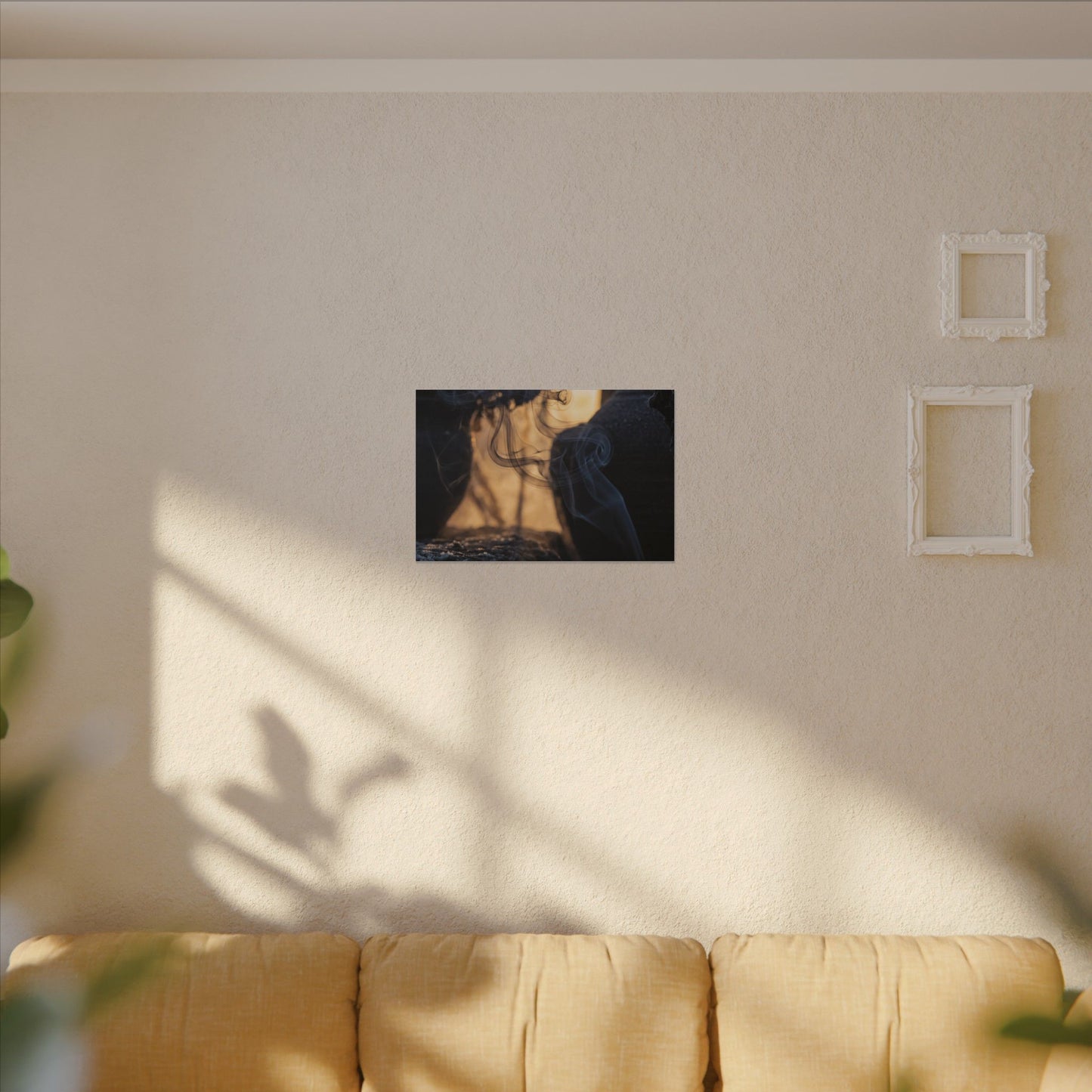 Incense Smoke Canvas Art | Winter Dark Japandi Shadow Zen Art