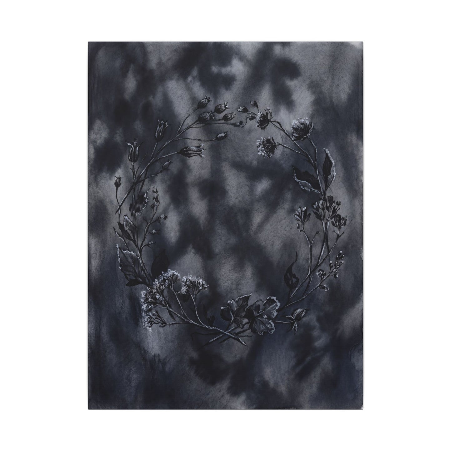 Dried Flowers Canvas Art | Winter Dark Japandi Shadow Zen Art