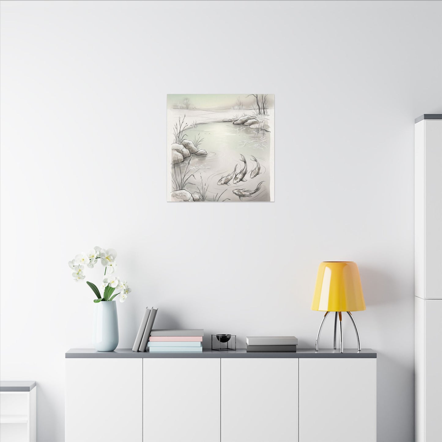 Koi Pond Minimal Line Canvas Art | Cozy Japandi Art