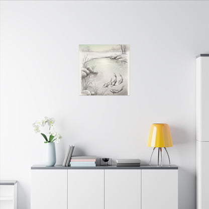 Koi Pond Minimal Line Canvas Art | Cozy Japandi Art