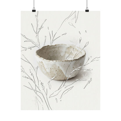 Japandi Ceramic Bowl in Overcast | Minimal Line Wall Art Print