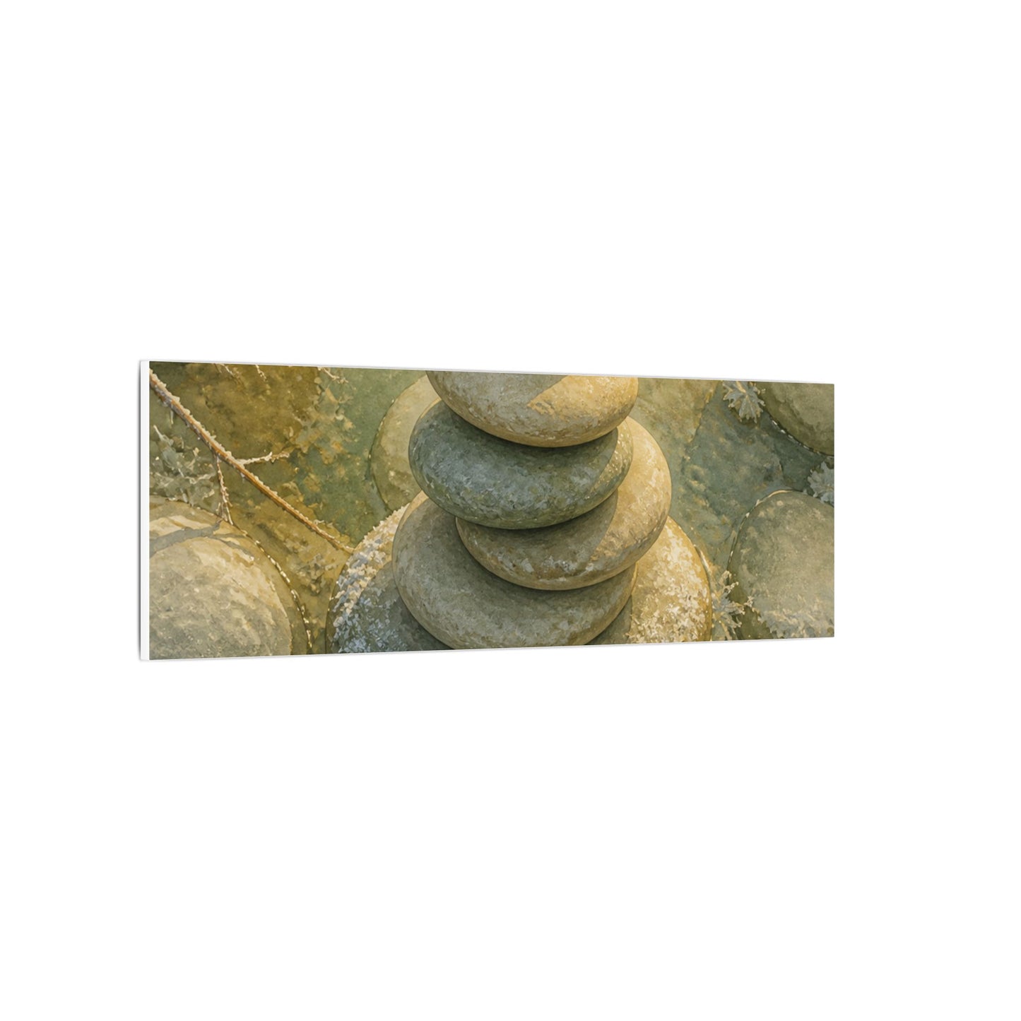 River Stones Watercolor Canvas Art | Elegant Japandi Art