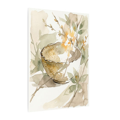 Spring Ceramic Bowl Watercolor Canvas Art | Neutral Decor