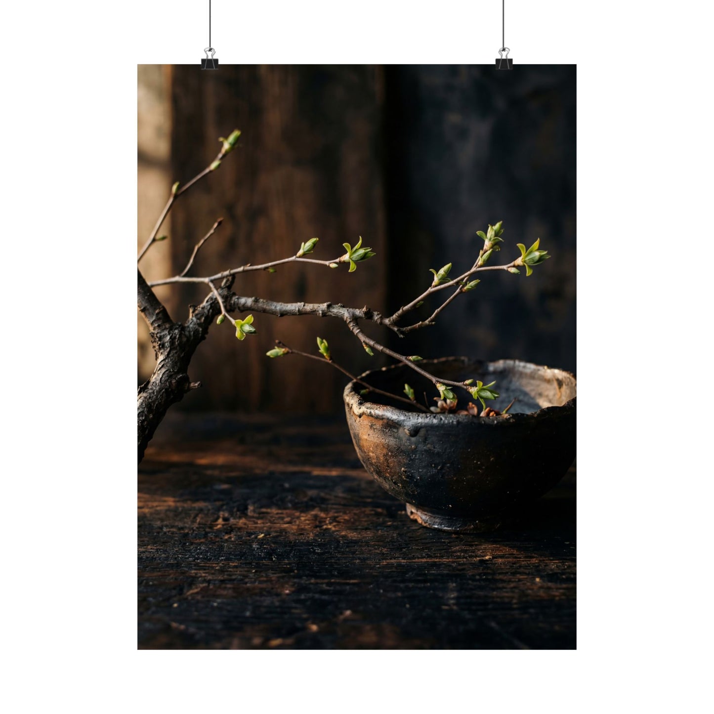 Ceramic Bowl Spring Wall Art Print | Dark Japandi Sophisticated Design Art Print