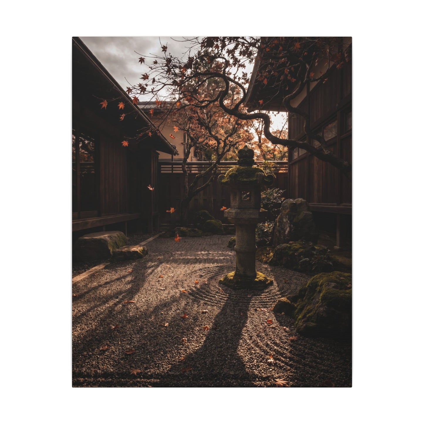 Seijaku Stone Lantern Canvas Art - Dark Japandi Shadow Zen