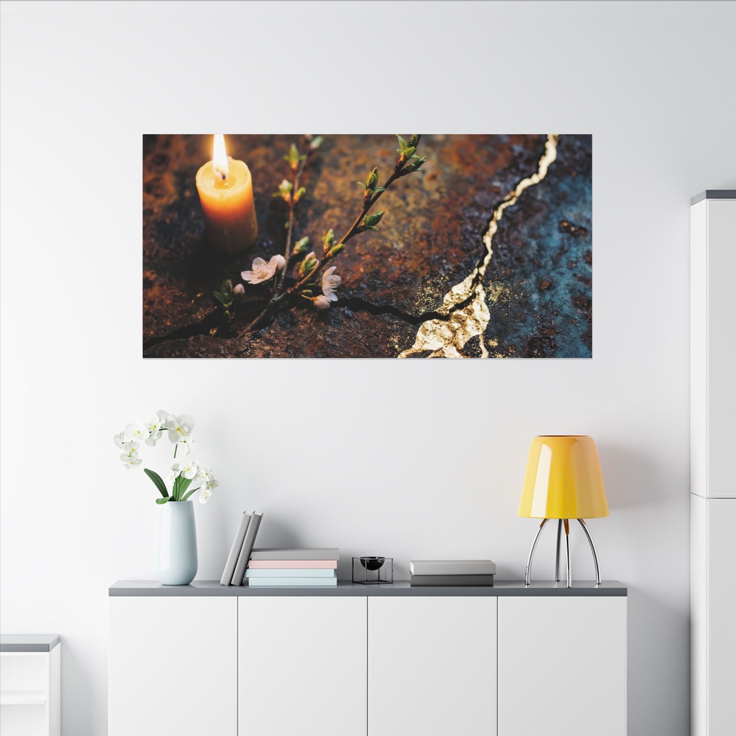 Kintsugi Rust Patina in Candlelight | Gold Repair Canvas Art