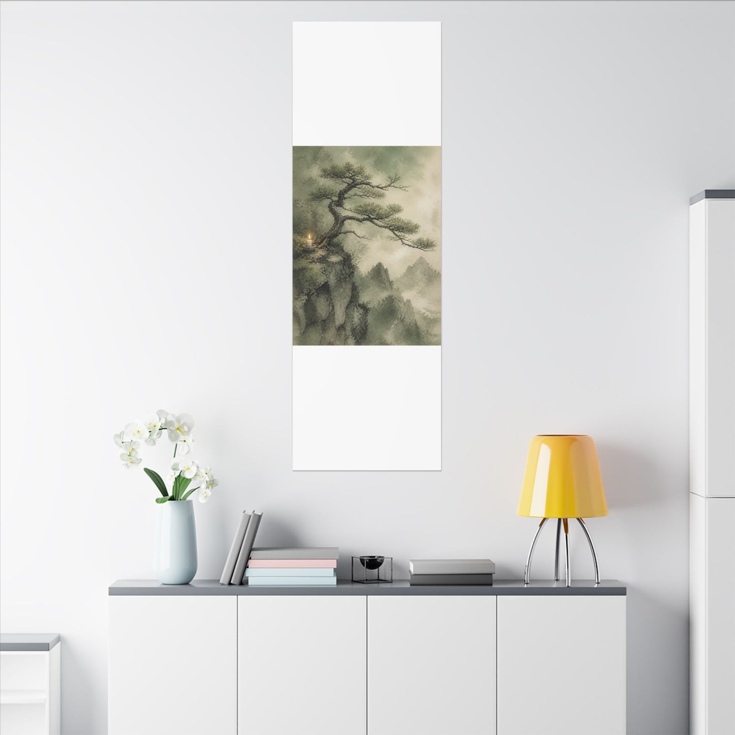 Candlelight Pine Tree Canvas Art - Japandi Kanso