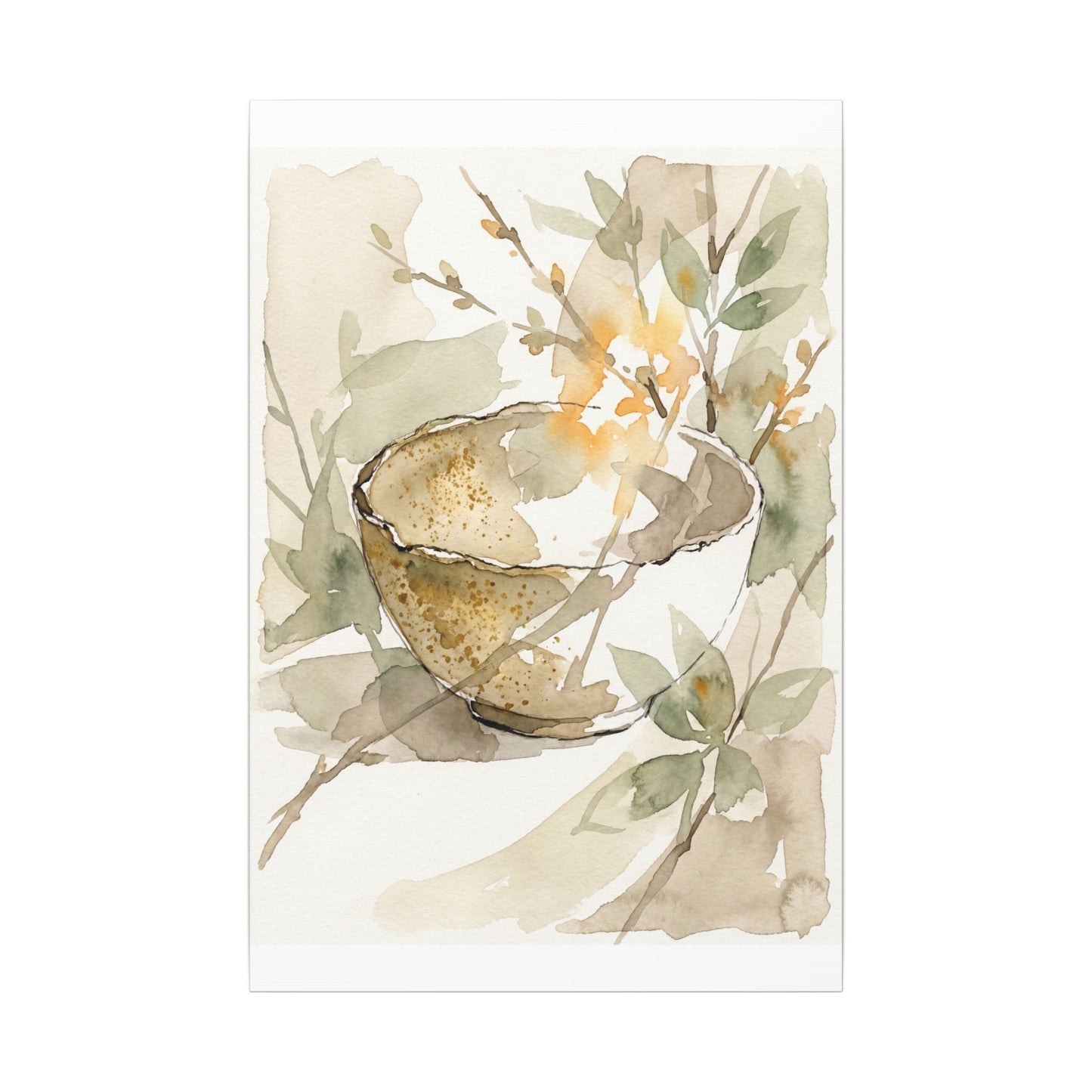 Spring Ceramic Bowl Watercolor Canvas Art | Neutral Decor