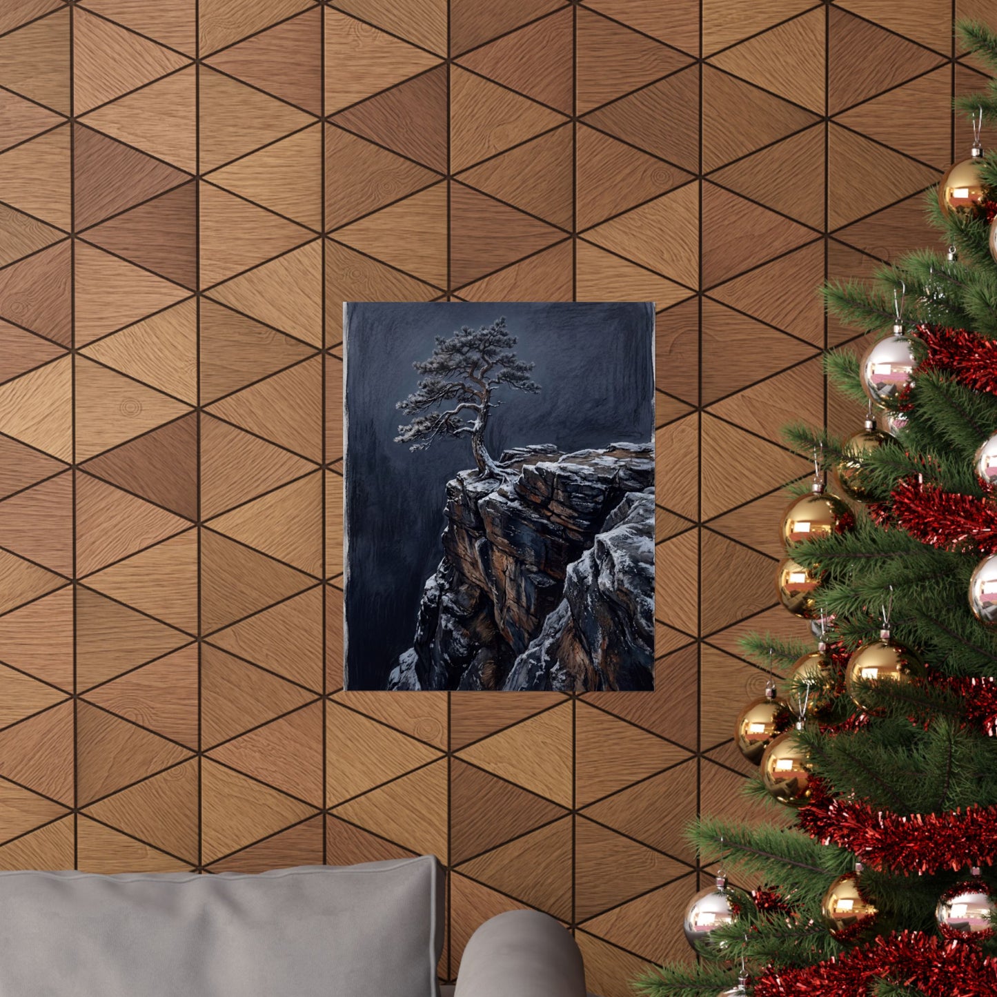 Sophisticated Pine Tree Wall Art Print - Dark Texture Dark Japandi
