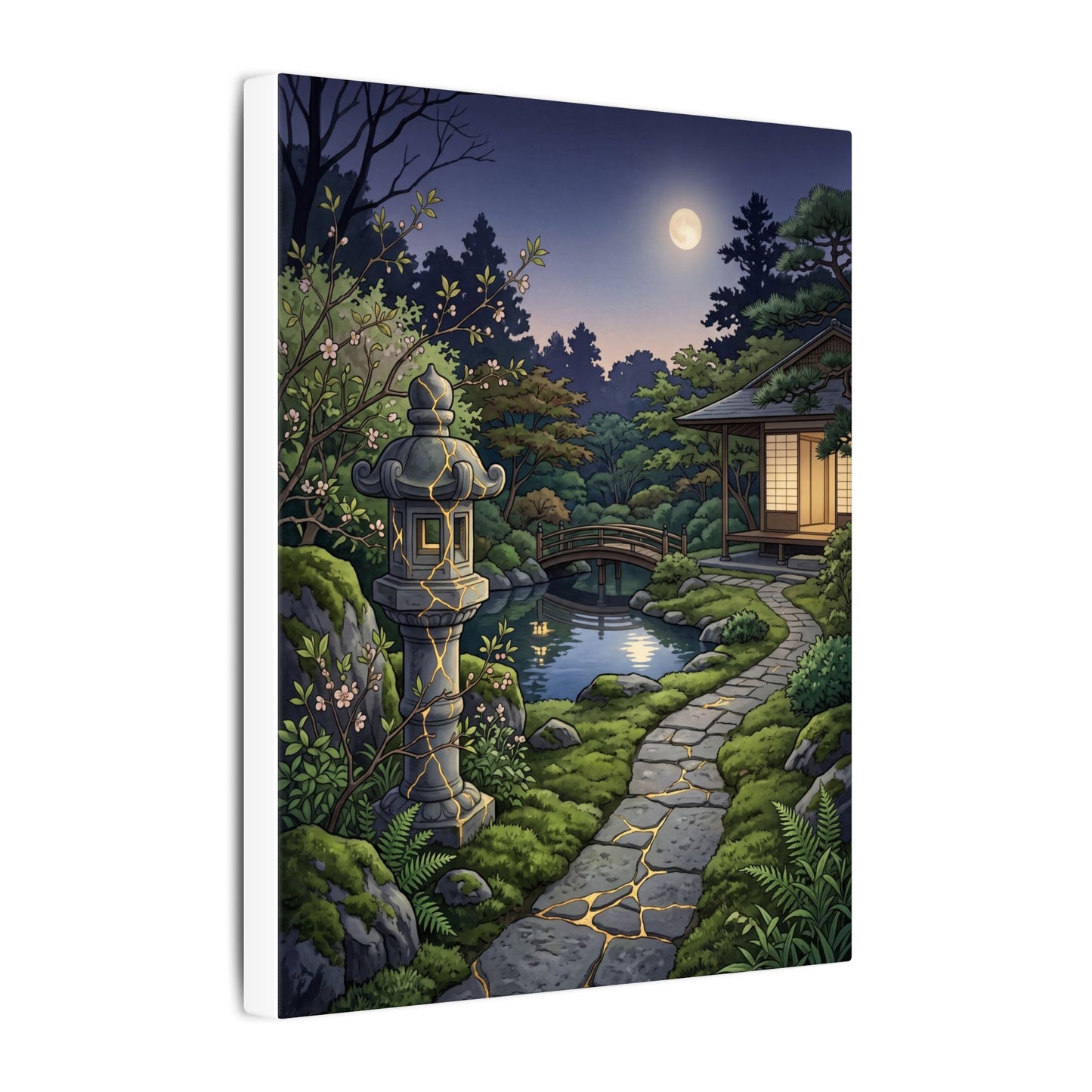 Spring Moonlit Garden Gold Vein Canvas Art | Resilient Decor