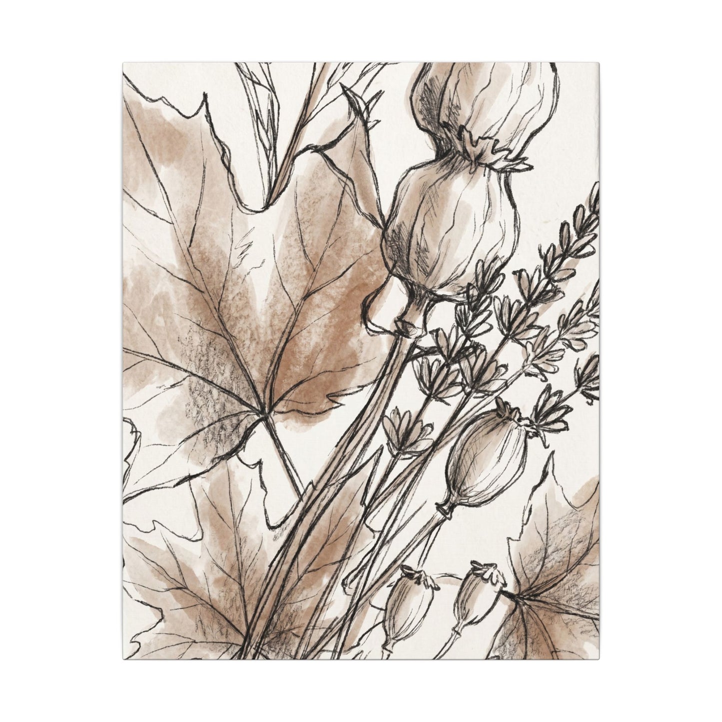 Neutral Dried Flowers Canvas Art - Minimal Line Japandi