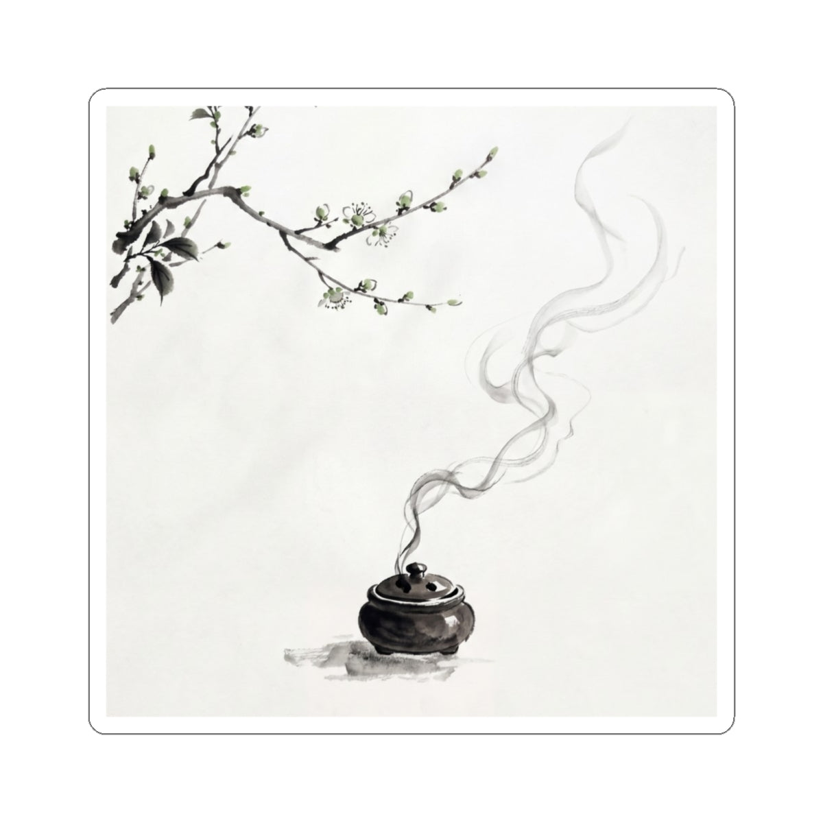 Ma Incense Smoke Sticker - Zen Sumi E