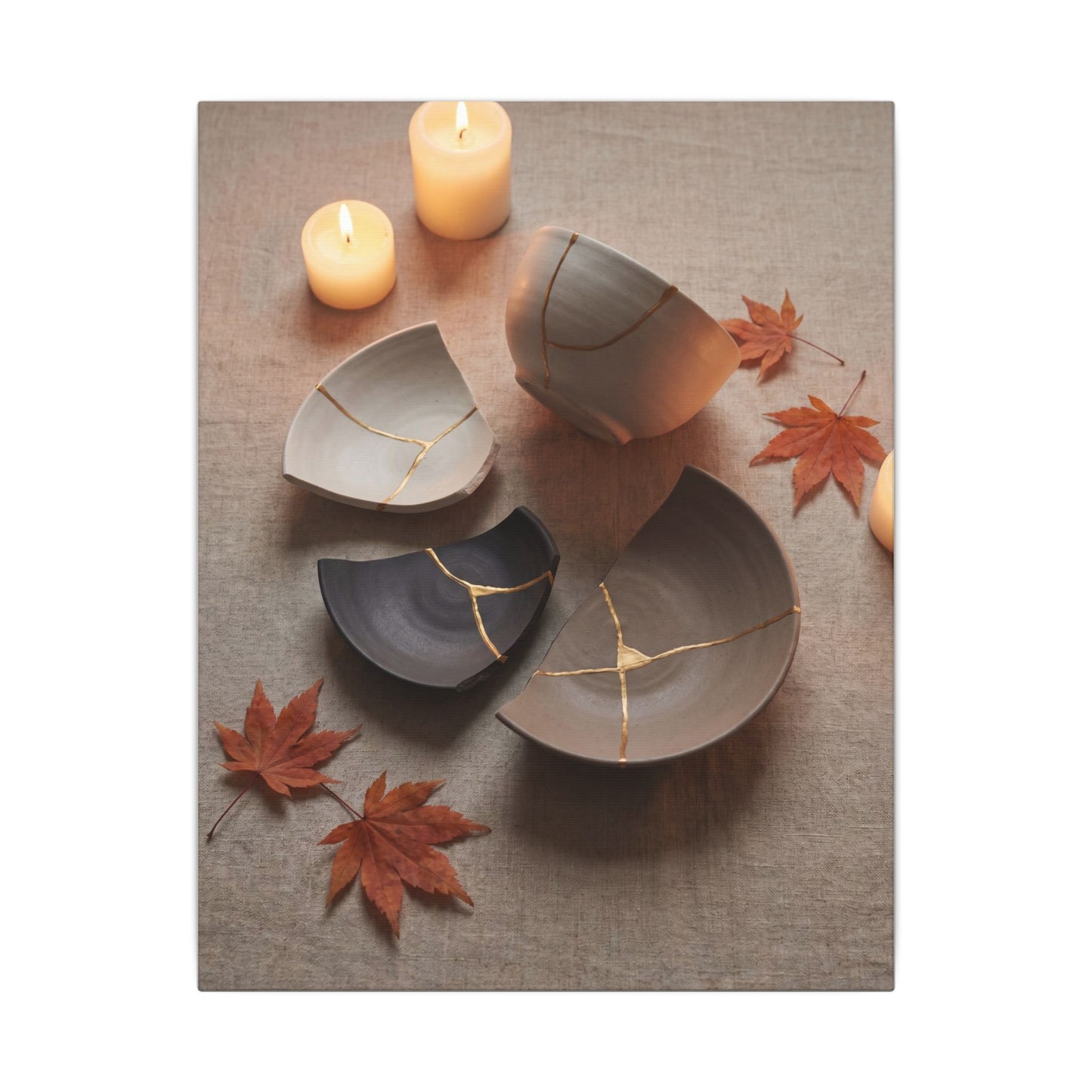 Candlelight Broken Pottery Canvas Art - Japandi Ma
