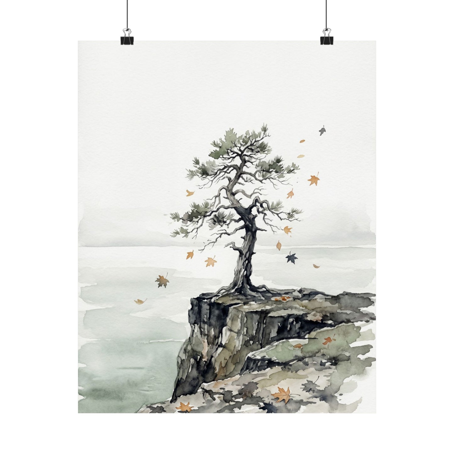 Autumn Pine Tree Watercolor Wall Art Print | Earthy Decor