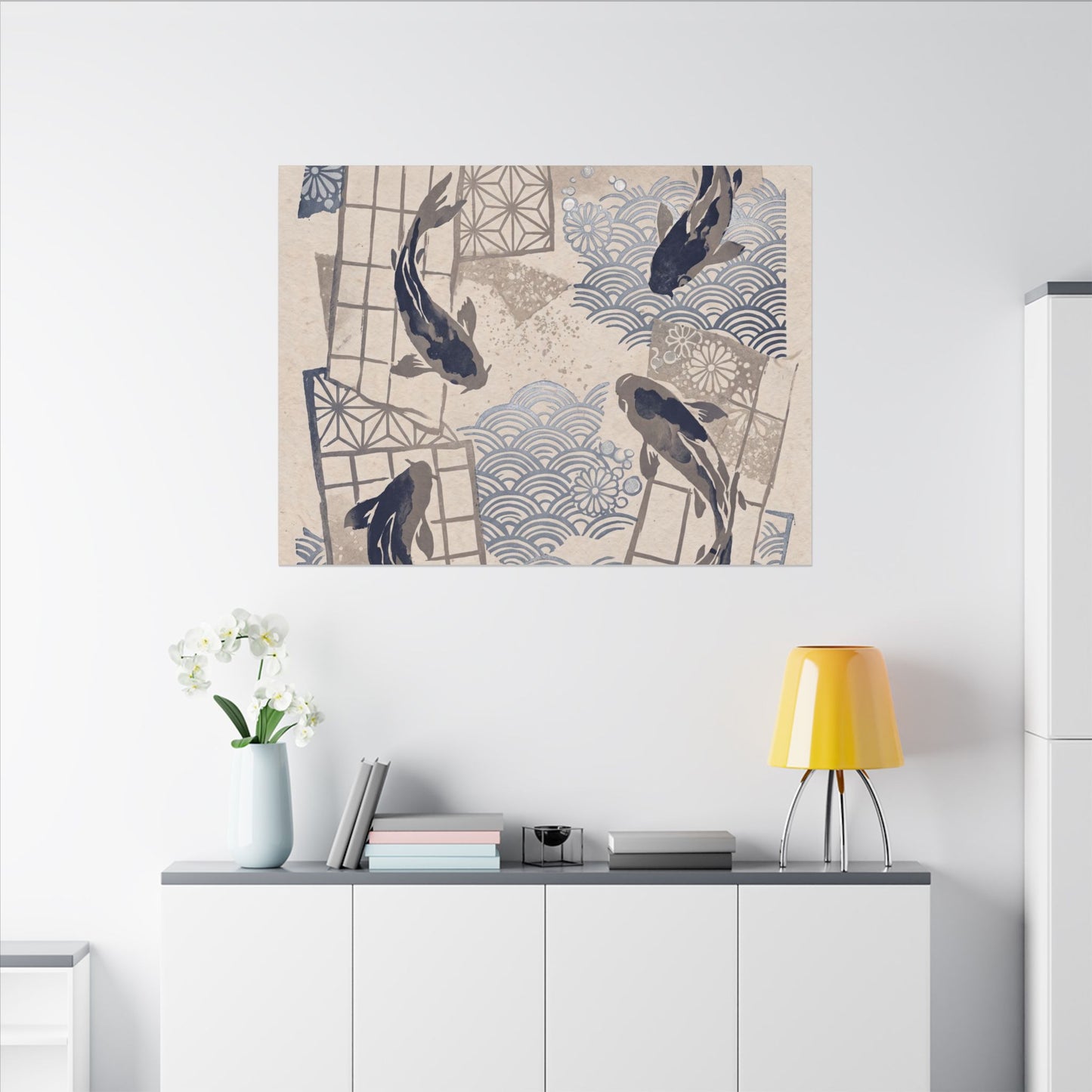 Earthy Koi Pond Canvas Art - Japanese Pattern Japandi