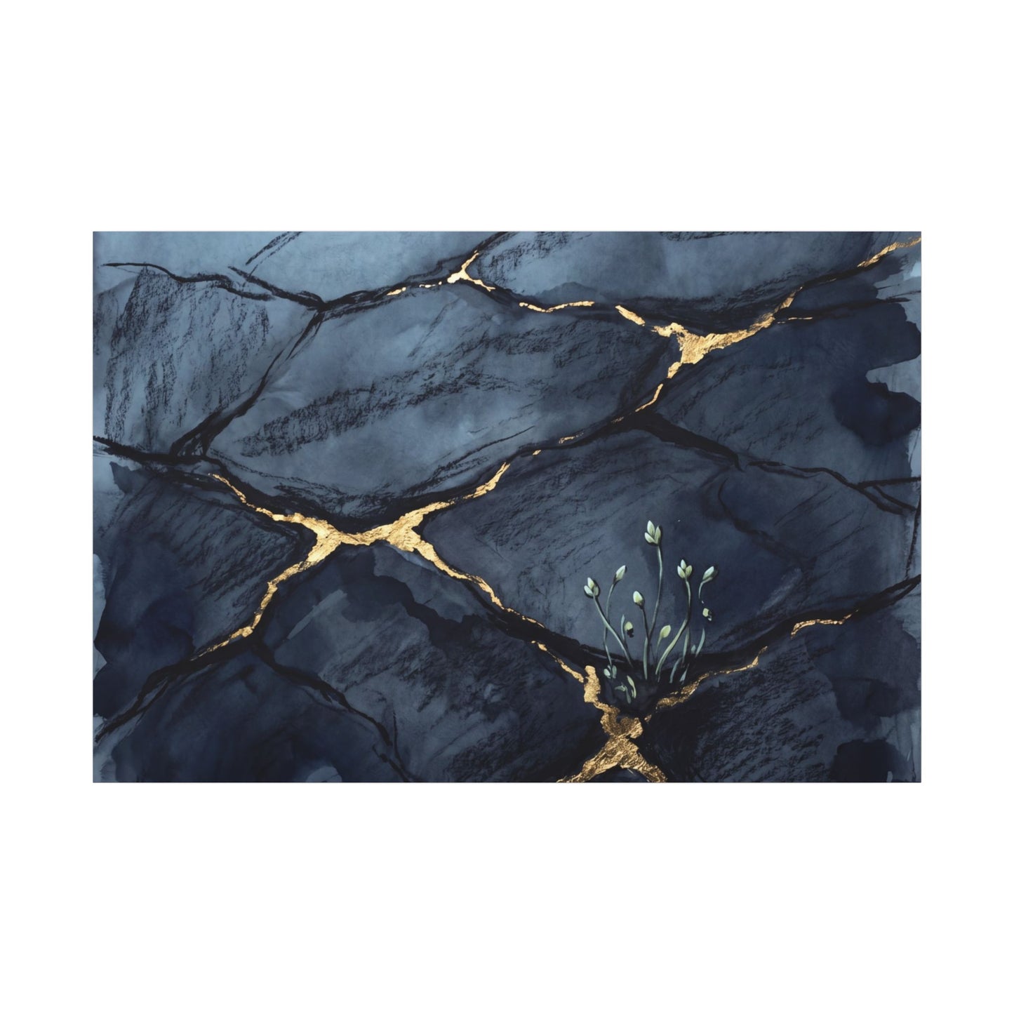 Mono No Aware Cracked Earth Canvas Art - Dark Japandi Charcoal Ink