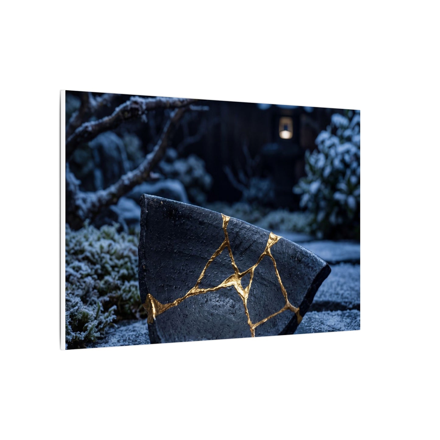 Moonlit Garden Winter Canvas Art | Kintsugi Artful Design