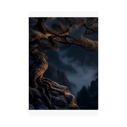 Pine Tree Shadow Zen Wall Art Print | Luxurious Dark Japandi Art