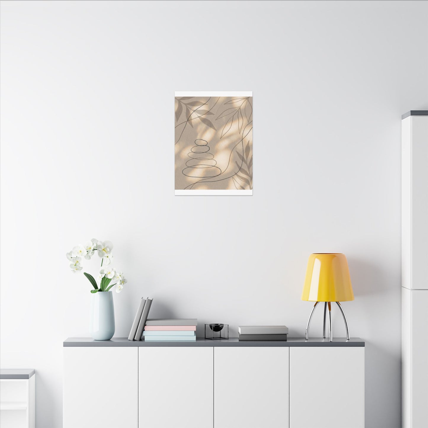 River Stones Minimal Line Canvas Art | Earthy Japandi Art
