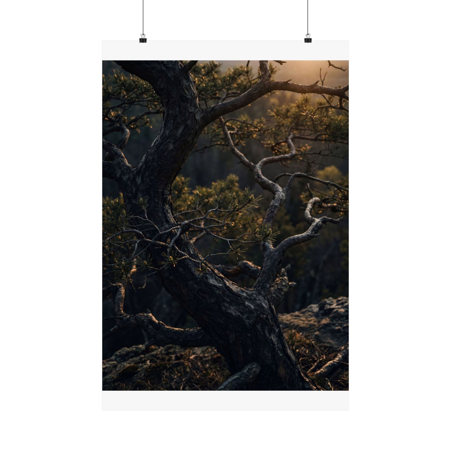 Pine Tree Spring Wall Art Print | Dark Japandi Sophisticated Design Art Print