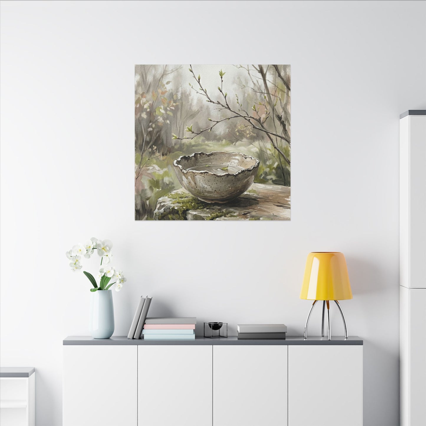 Japandi Ceramic Bowl in Overcast | Minimal Line Canvas Art