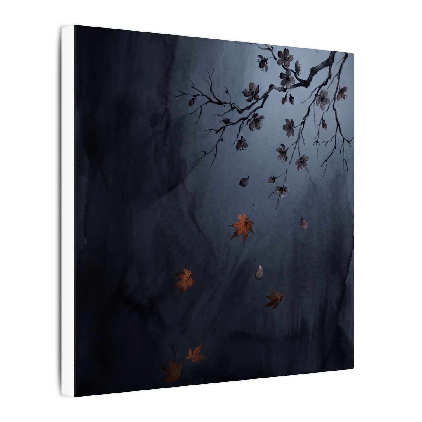 Autumn Cherry Blossom Charcoal Ink Canvas Art | Atmospheric Decor