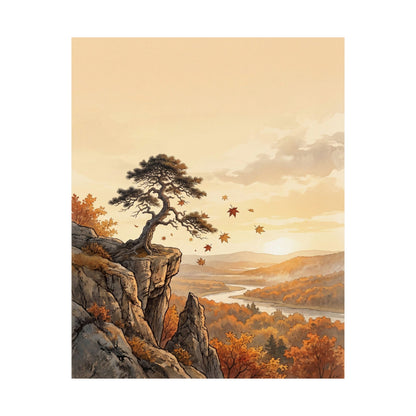Japandi Pine Tree in Golden Hour | Japanese Pattern Wall Art Print