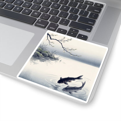 Ma Koi Pond Sticker - Zen Ukiyo E Inspired Art Print