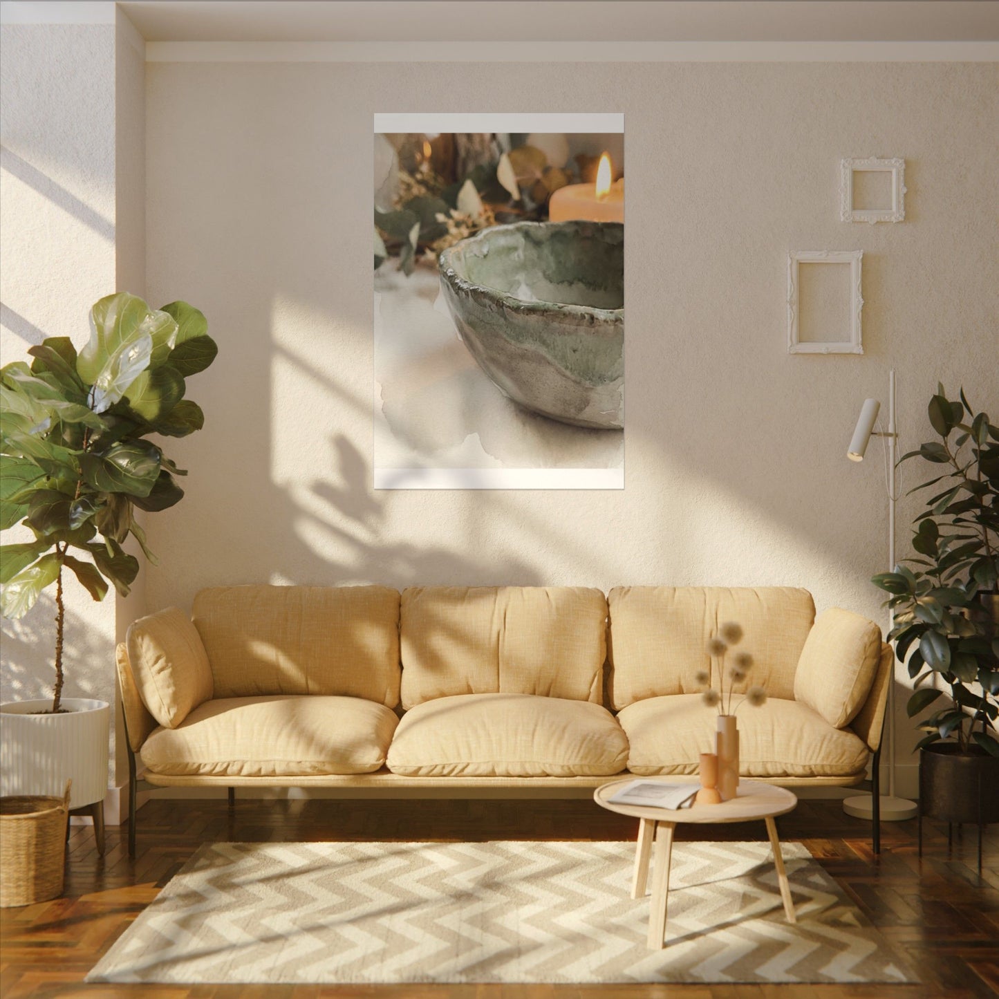 Ceramic Bowl Canvas Art | Summer Japandi Watercolor Art