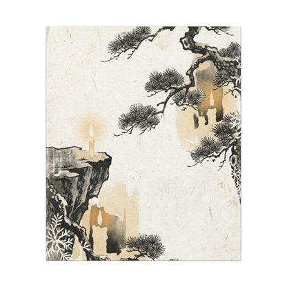 Japandi Pine Tree in Candlelight | Japanese Pattern Canvas Art