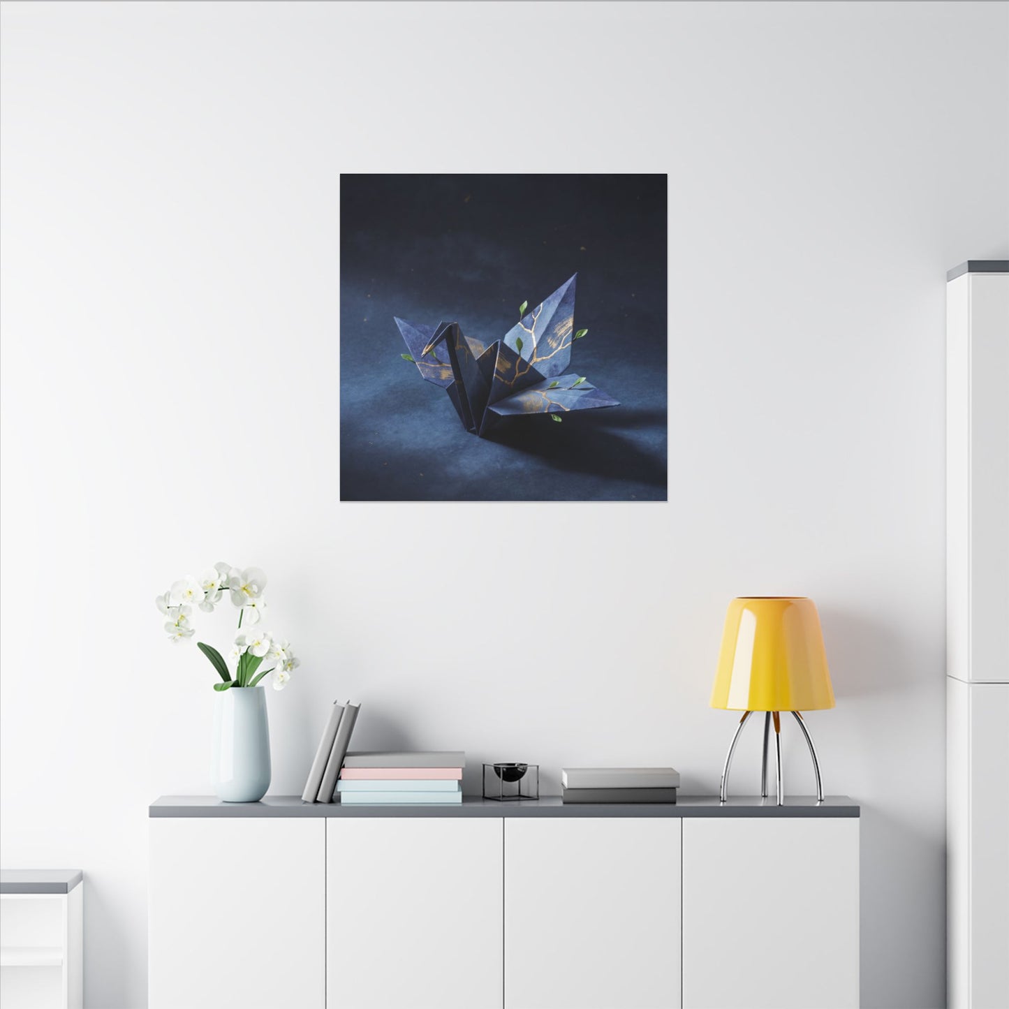 Kintsugi Paper Fold in Moonlight | Crackle Gold Canvas Art